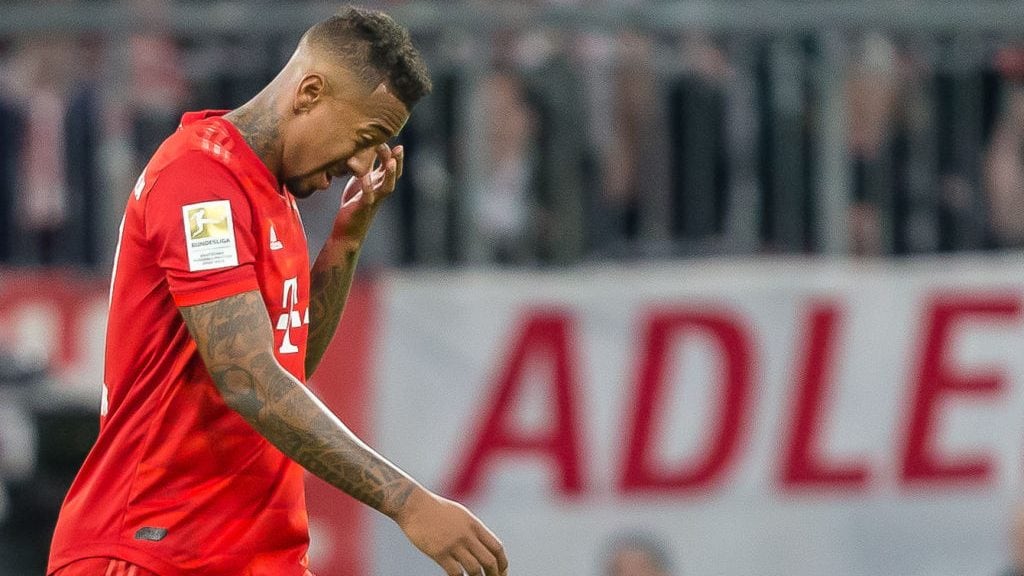 MUNICH, GERMANY - FEBRUARY 09: (BILD ZEITUNG OUT) Jerome Boateng of FC Bayern Muenchen looks dejected during the Bundesliga match between FC Bayern Muenchen and RB Leipzig at Allianz Arena on February 9, 2020 in Munich, Germany. (Photo by DeFodi Images via Getty Images)