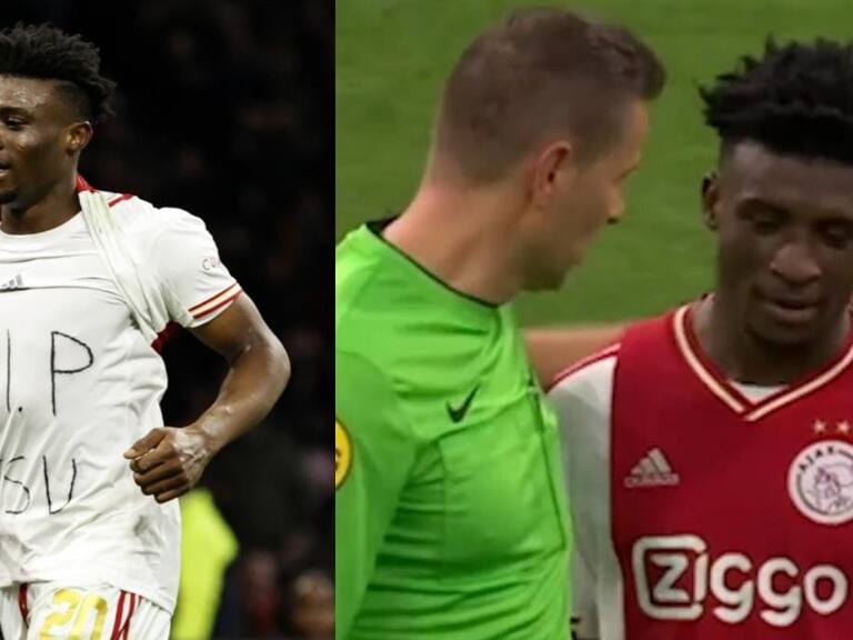 Árbitro saca aplausos en Europa: no amonestó a jugador del Ajax que se quitó la camiseta para homenajear al fallecido Christian Atsu
