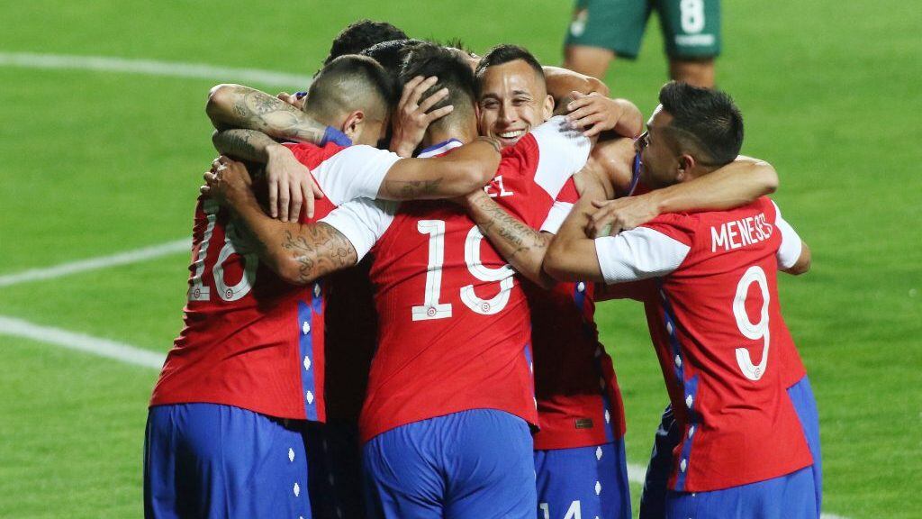 6 de Marzo del 2021/RANCAGUALuis Antonio Jiménez celebra su primer gol y el 1 a 0 de Chile, durante el partido amistoso, entre las selecciones de Chile vs Bolivia, disputado en el Estadio El Teniente de Rancagua
FOTO:Marco Muga/AGENCIAUNO