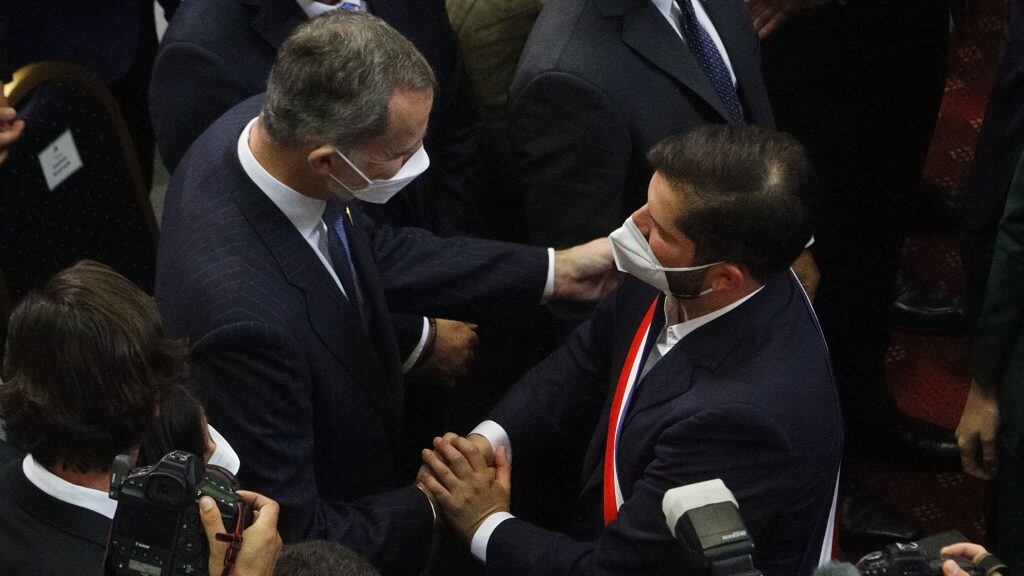 11 DE MARZO DE 2022/VALPARAISOEl Rey Don Felipe VI de España (i) y el Presidente Gabriel Boric (d), durante la ceremonia de Cambio de Mando Presidencial.
FOTO: LEONARDO RUBILAR CHANDIA/AGENCIAUNO