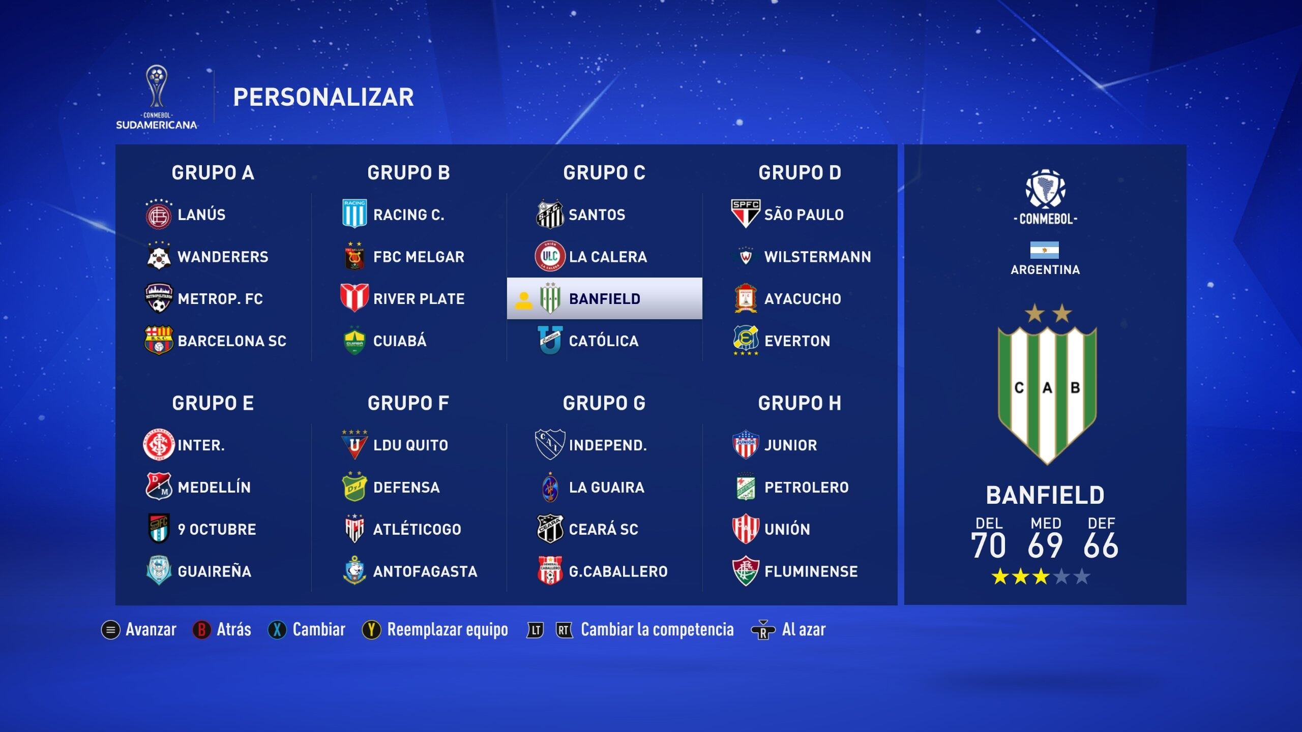 Menú selección Copa Sudamericana