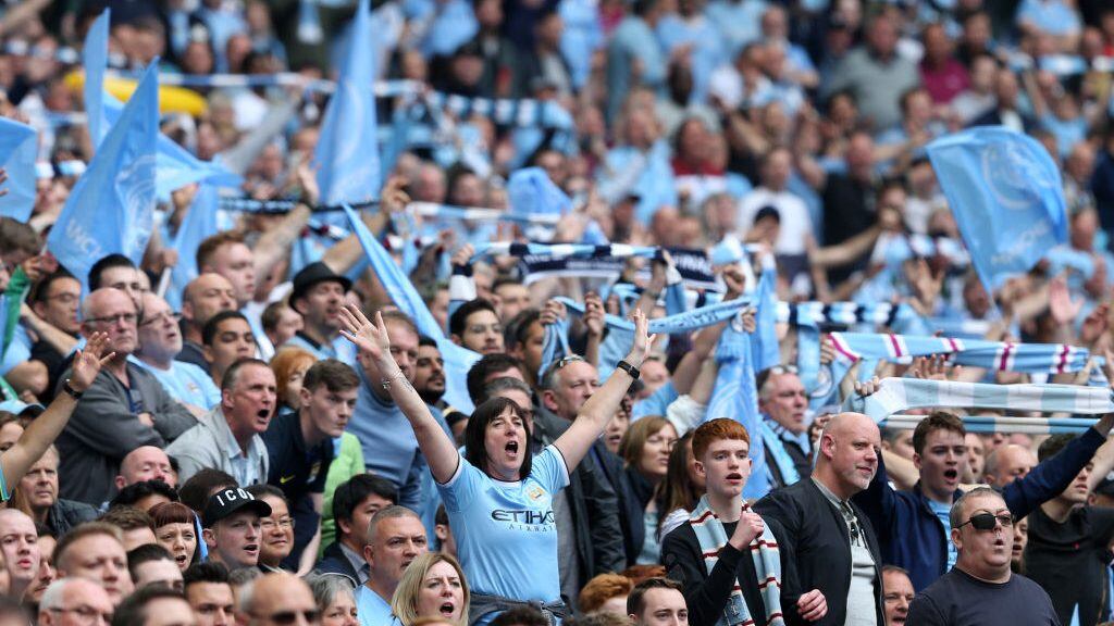 LONDON, ENGLAND - MAY 18: Manchester City fans show their support during the FA Cup Final match between Manchester City and Watford at Wembley Stadium on May 18, 2019 in London, England. (Photo by Victoria Haydn/Manchester City FC via Getty Images)