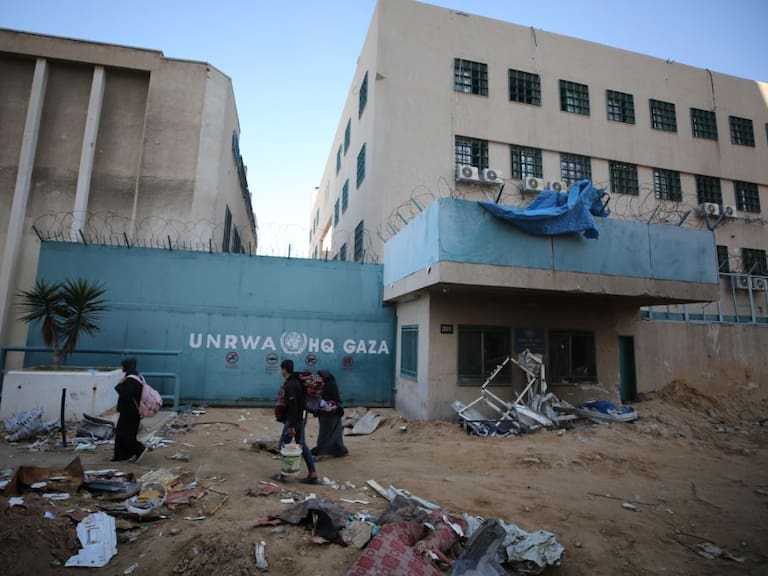 GAZA CITY, GAZA - FEBRUARY 21: A view of the destruction as a result of Israeli attacks at the UNRWA headquarters, which provides assistance to millions of Palestinians and is affiliated with the United Nations in Gaza City, Gaza on February 21, 2024. (Photo by Dawoud Abo Alkas/Anadolu via Getty Images)