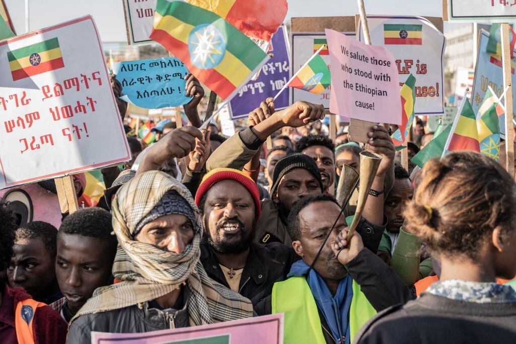 Protestas contra el conflicto armado en Addis Ababa de Etiopía