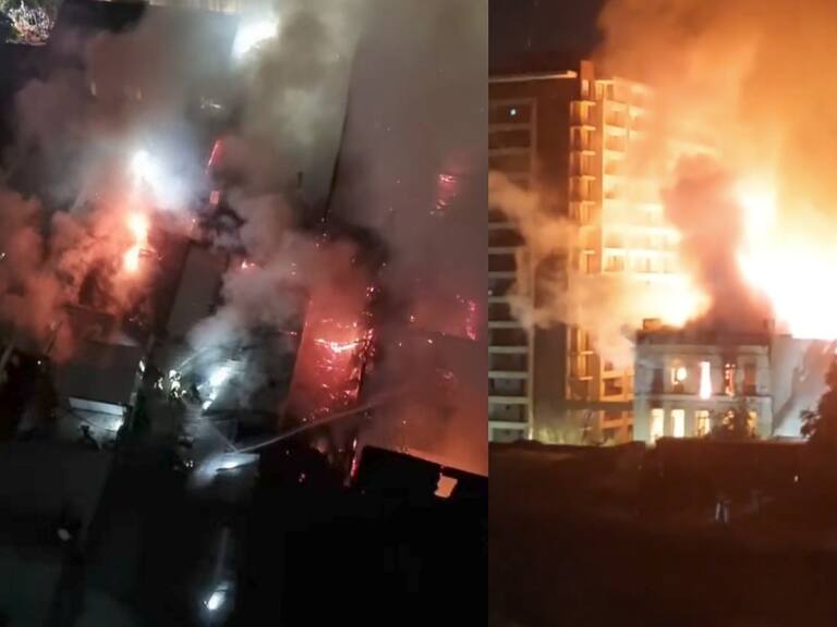Voraz incendio afecta un edificio en Santiago
