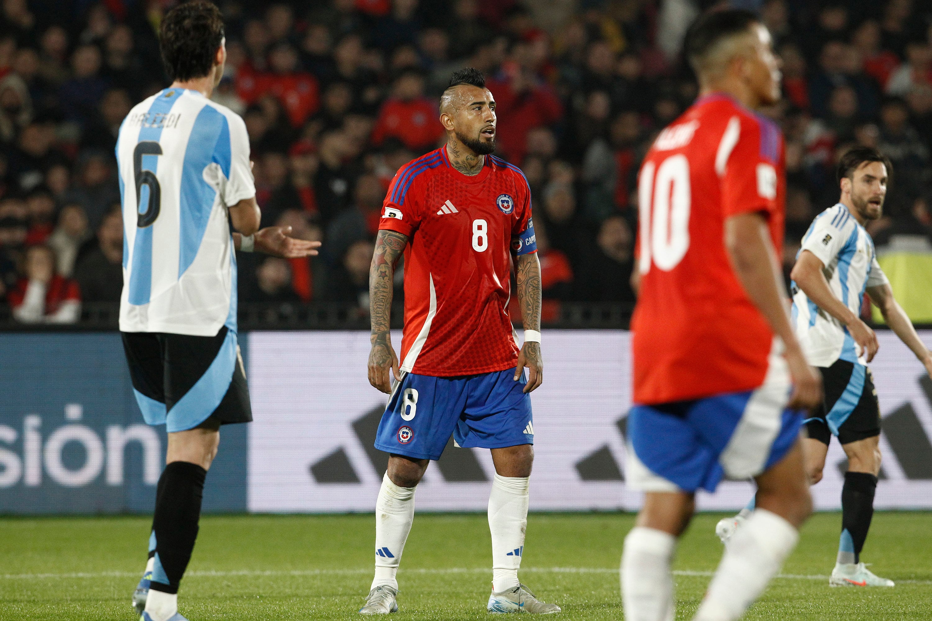 5 DE JUNIO DE 2025, SANTIAGODurante el partido, válido por las clasificatorias 2026, entre las selecciones de Chile y Argentina, disputado en el estadio Nacional
FOTO:ERNESTO GUEVARA/AGENCIAUNO