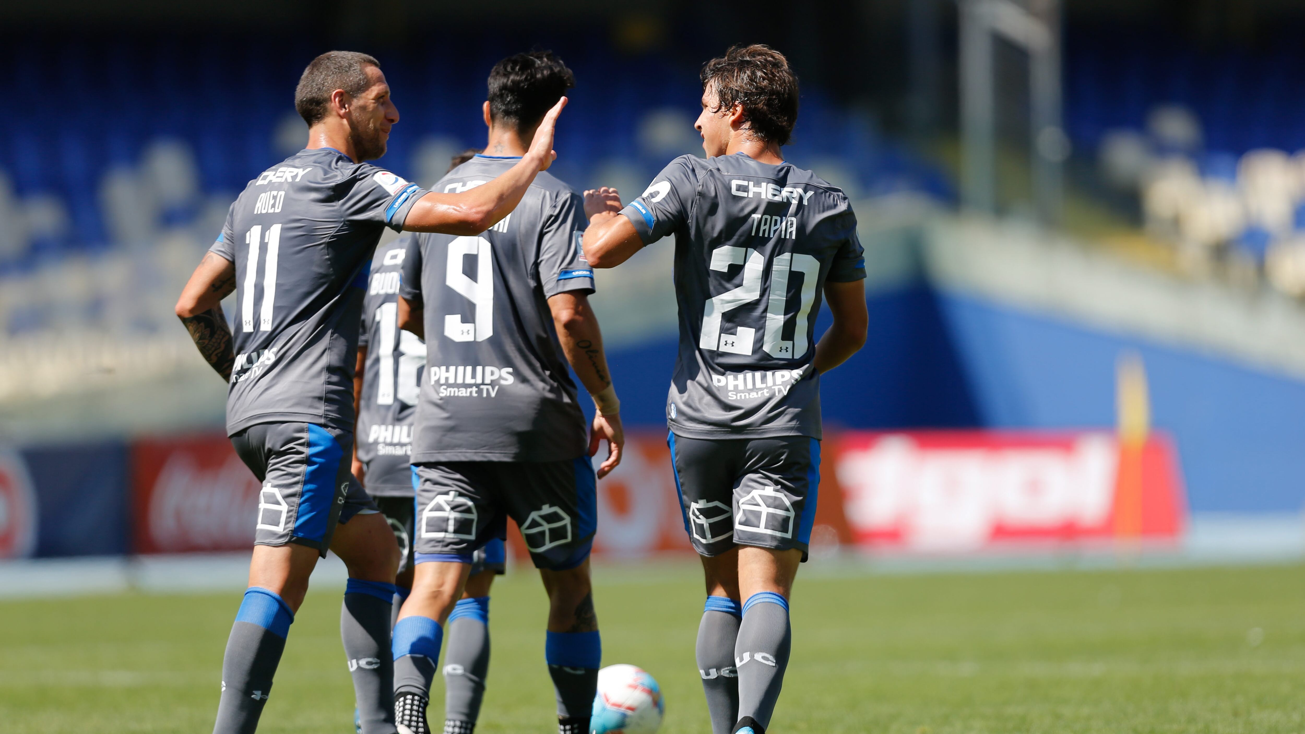 14 de Febrero del 2020/ConcepcinJugadores de Universidad Catlica celebran el empate ,durante el partido valido por la Trigsima cuarta fecha del Campeonato Nacional AFP PlanVital 2020, entre Universidad de Concepcin vs Universidad Catlica, disputado en el estadio Ester Roa de Concepcin.
FOTO:JAVIER VERGARA/AGENCIA UNO