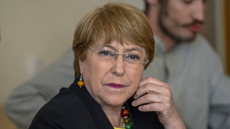 LISBON, PORTUGAL - APRIL 29: United Nations High Commissioner for Human Rights, Michelle Bachelet, listens to the meeting introduction before delivering opening remarks while hosting a debate on key human rights issues in the country at ICS – Instituto de Ciências Sociais da Universidade de Lisboa on April 29, 2019 in Lisbon, Portugal. Dr. Bachelet, who served as President of Chile from 2006 to 2010 and again from 2014 to 2018, became the United Nations High Commissioner for Human Rights on September 01, 2018. (Photo by Horacio Villalobos#Corbis/Corbis via Getty Images)