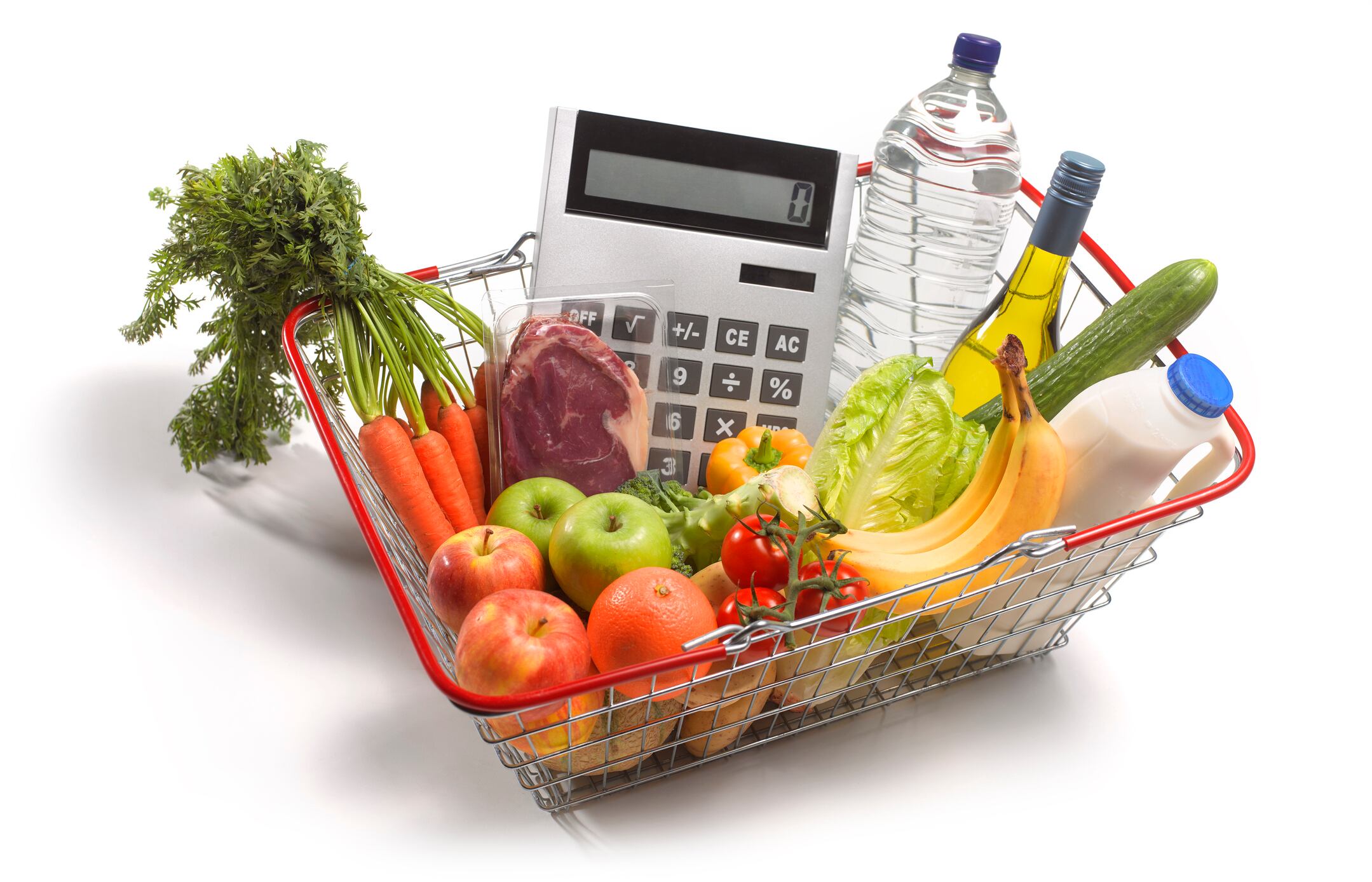 using calculator whilst shopping for healthy food, to keep within domestic budget