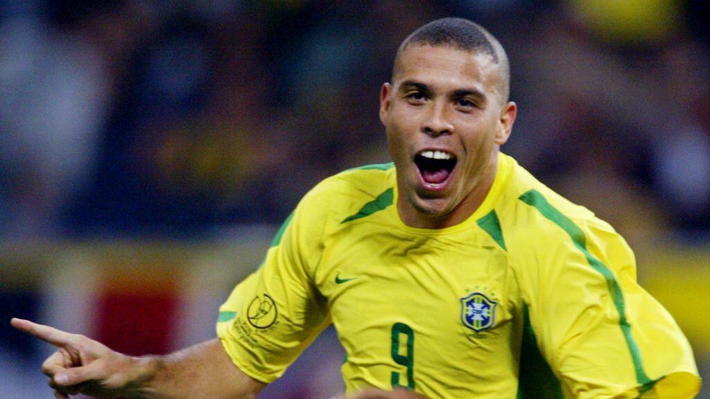 Brazil's forward Ronaldo celebrates after scoring the first goal against Turkey during the semi-final match of the FIFA 2002 World Cup Korea Japan 26 June, 2002, in Saitama, Japan. AFP PHOTO/PATRICK HERTZOG / AFP PHOTO / -        (Photo credit should read -/AFP via Getty Images)