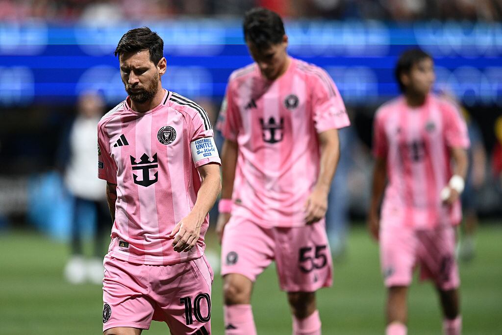 ATLANTA, GEORGIA - JUNE 29: Lionel Messi of Internacional CF Miami reacts with disappointment during the FIFA Club World Cup 2025 round of 16 match between Paris Saint-Germain and Inter Miami CF at Mercedes-Benz Stadium on June 29, 2025 in Atlanta, Georgia. (Photo by Image Photo Agency/Getty Images)