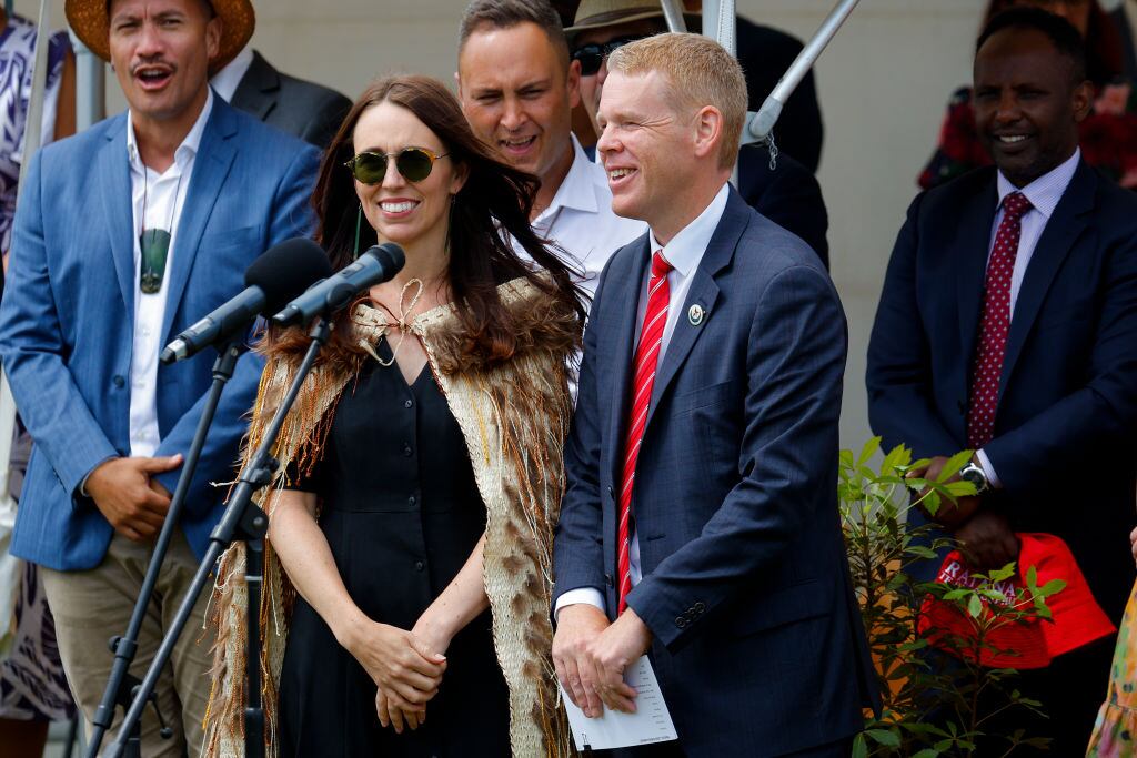 Jacinda Ardern y Chris Hipkins en Whanganui de Nueva Zelanda