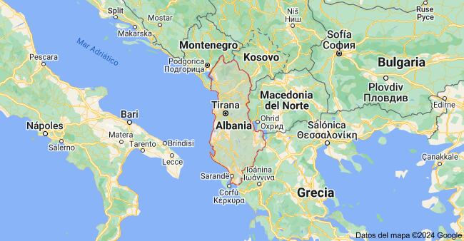 Ubicación geográfica de Albania.