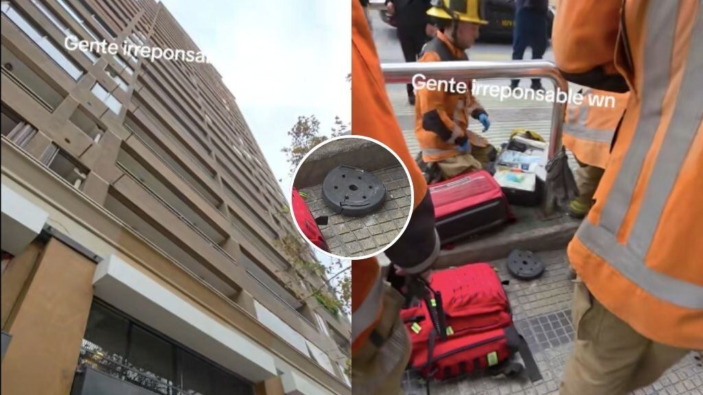 Caída de mancuerna desde edificio habría dejado a peatón herido en pleno centro de Santiago