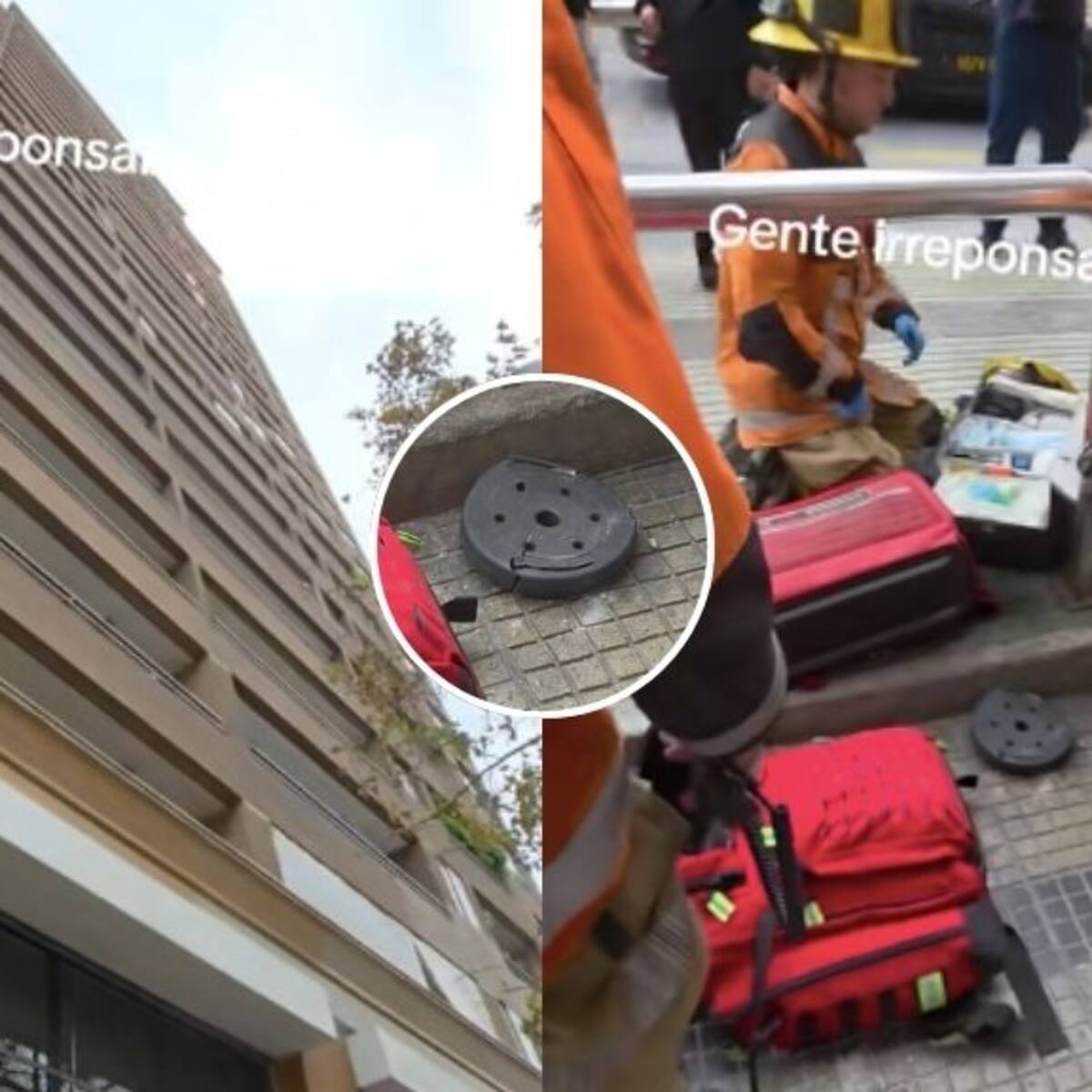 Denuncian que caída de mancuerna desde un edificio habría dejado a peatón herido en pleno centro de Santiago