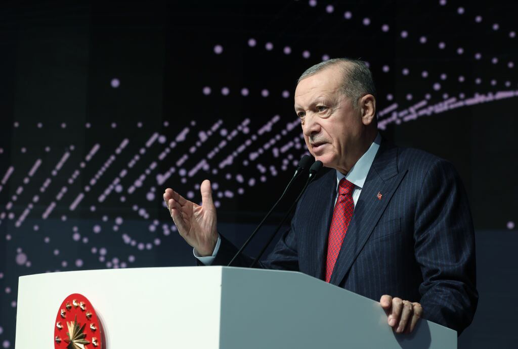 El presidente de Turquía, Recep Tayyip Erdogan, da un discurso en el Palacio Kempinski de la ciudad de Estambul.
