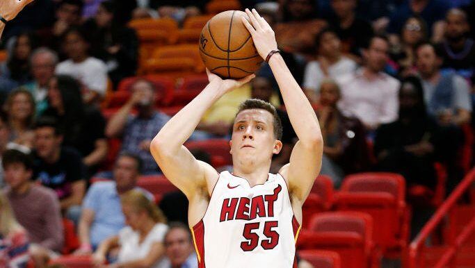 MIAMI, FLORIDA - MARCH 11: Duncan Robinson #55 of the Miami Heat in action against the Charlotte Hornets during the second half at American Airlines Arena on March 11, 2020 in Miami, Florida. NOTE TO USER: User expressly acknowledges and agrees that, by downloading and/or using this photograph, user is consenting to the terms and conditions of the Getty Images License Agreement. (Photo by Michael Reaves/Getty Images)