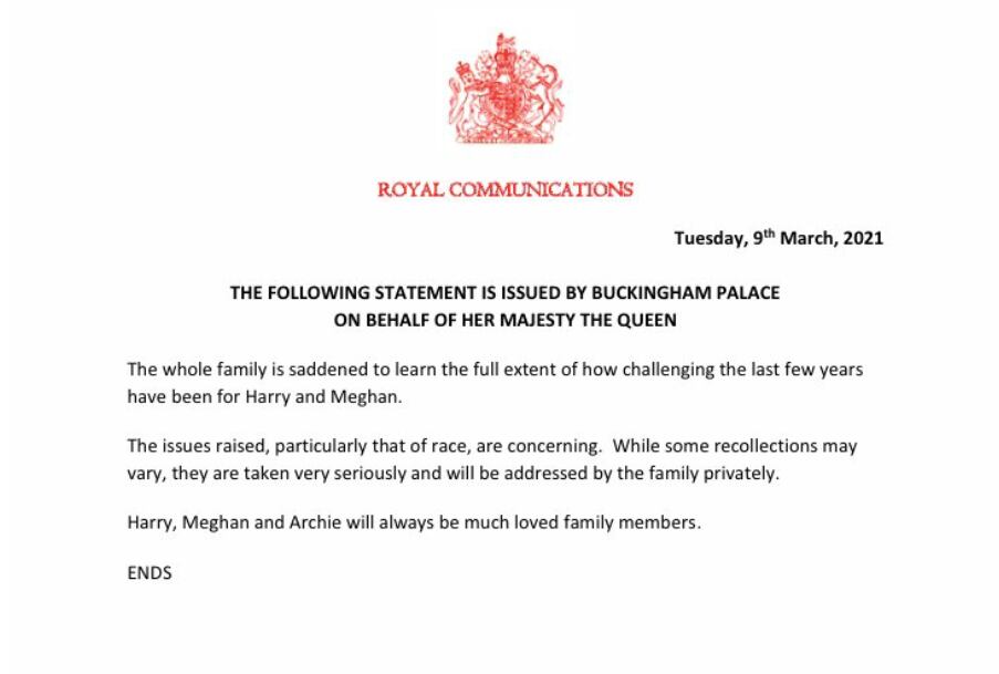 Comunicado del Palacio de Buckingham.