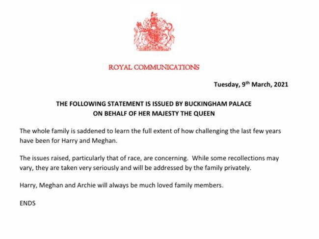 Comunicado del Palacio de Buckingham.