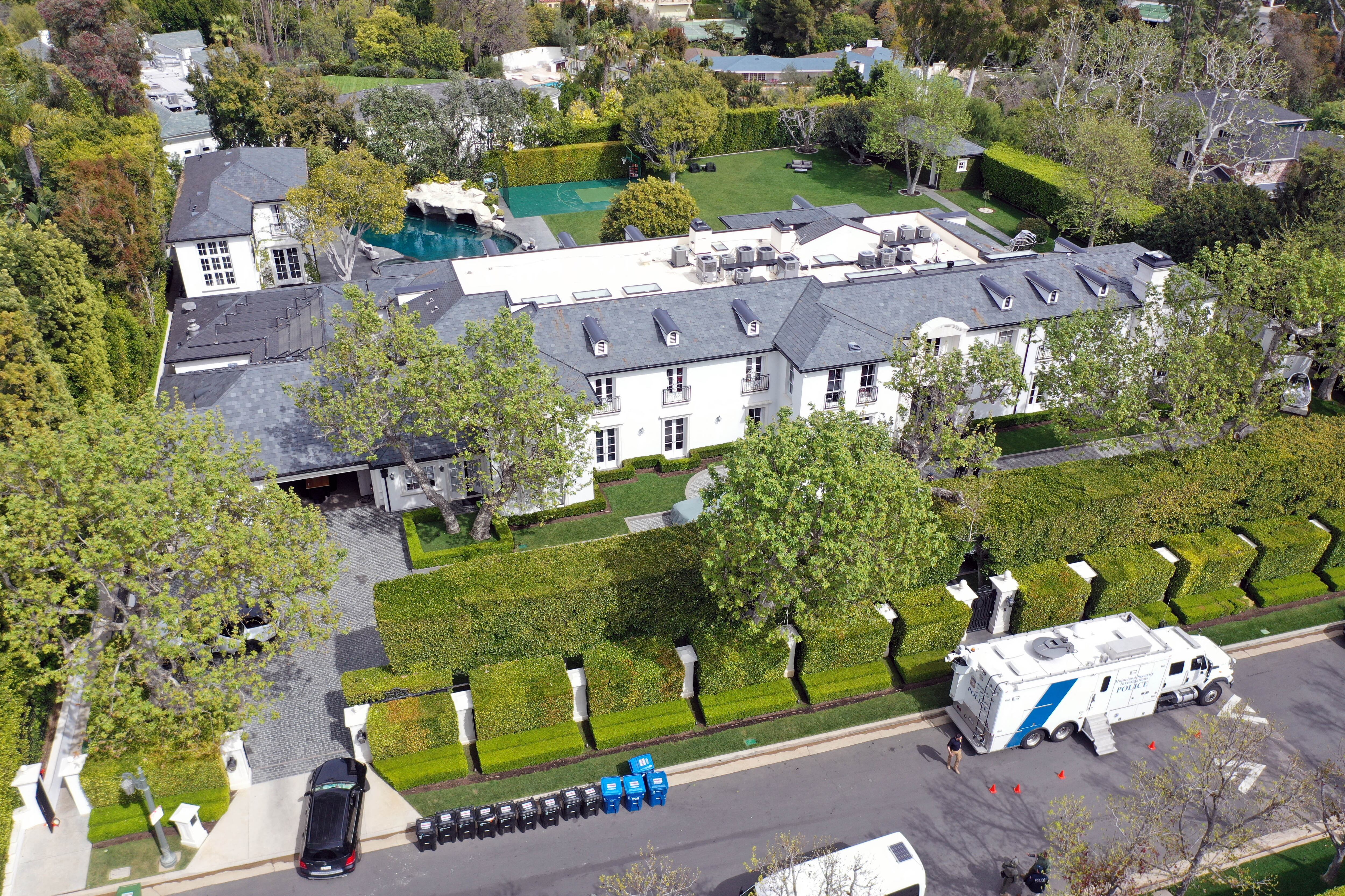 LOS ANGELES, CA - MARCH 25: In an aerial view, the home of Sean "Diddy" Combs is seen during a raid by federal law enforcement agents on March 25, 2024 in Los Angeles, California. (Photo by MEGA/GC Images)