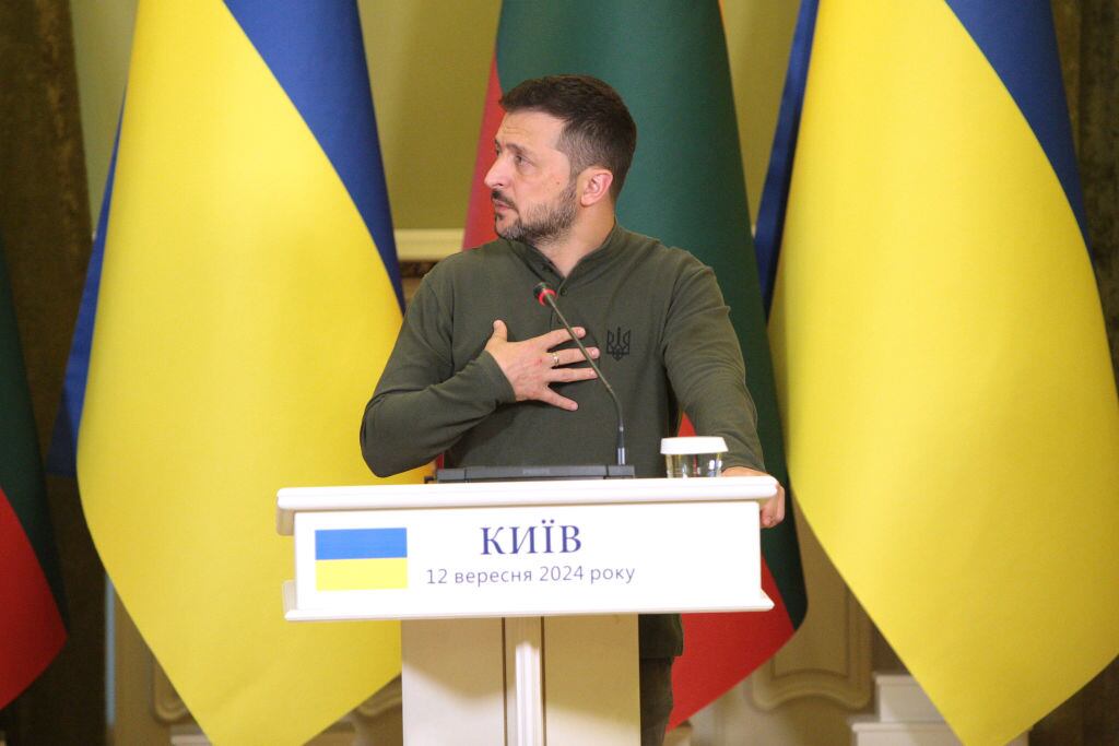 El presidente de Ucrania, Volodimir Zelenski, durante una conferencia de prensa en la ciudad de Kiev