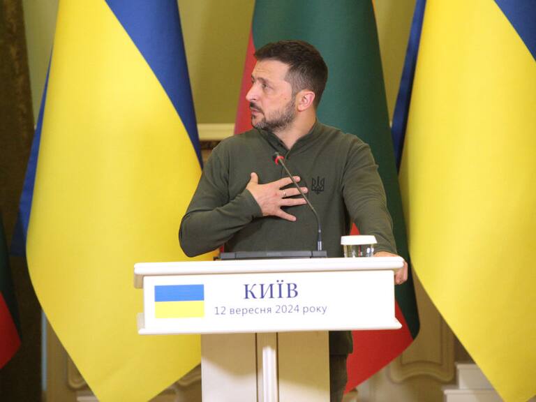 El presidente de Ucrania, Volodimir Zelenski, durante una conferencia de prensa en la ciudad de Kiev