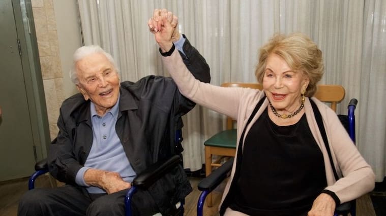 LOS ANGELES, CA - MAY 04: Actor Kirk Douglas and his wife Anne Douglas attend the 25th Anniversary Of The Anne Douglas Center at Los Angeles Mission on May 4, 2017 in Los Angeles, California. (Photo by Earl Gibson III/WireImage)