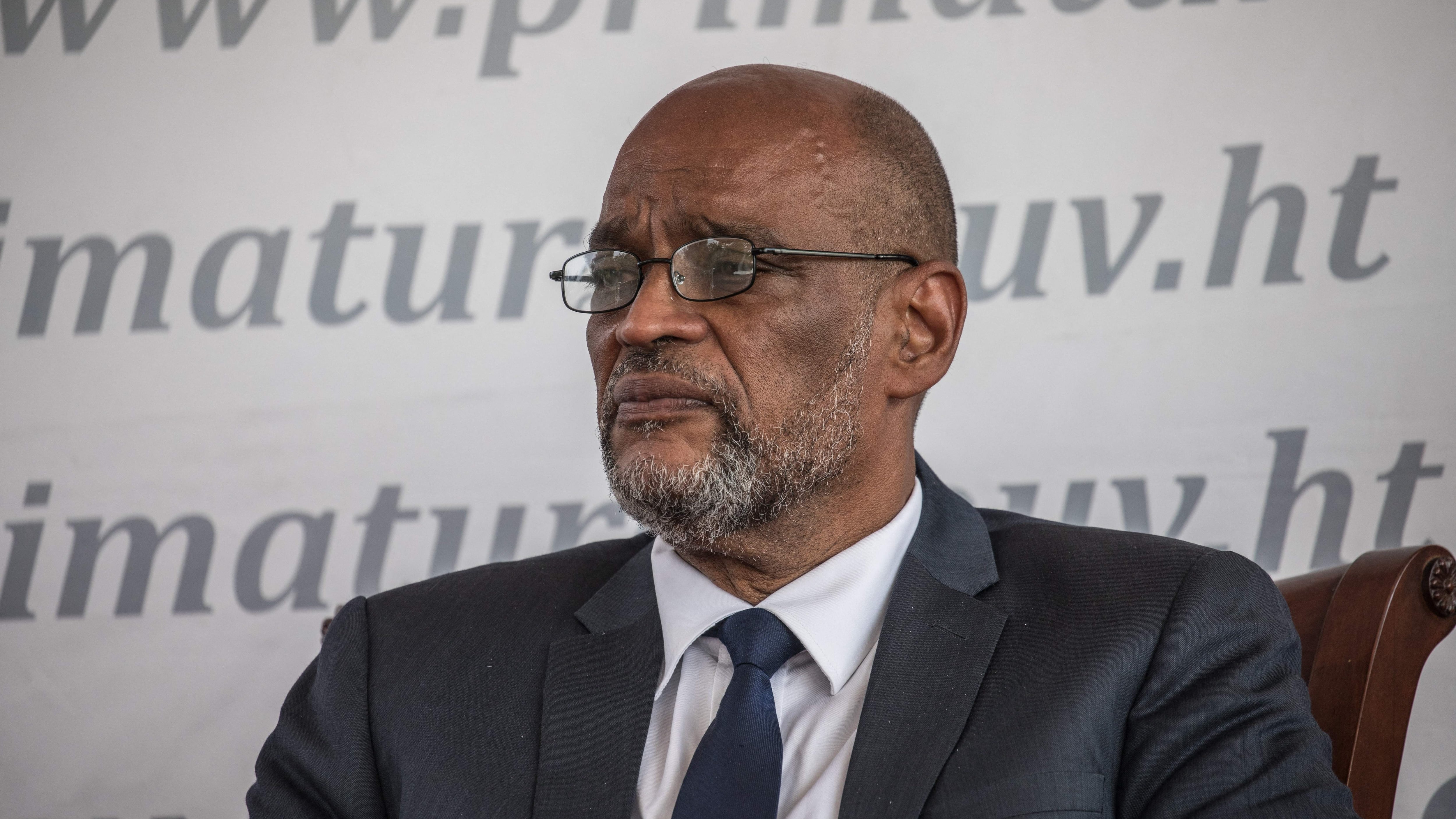 Designated Prime Minister Ariel Henry looks on during a ceremony at La Primature in Port-au-Prince, Haiti, on July 20, 2021. - The ceremony comes as designated Prime Minister Ariel Henry prepared to replace interim Prime Minister Claude Joseph, after the July 7 attack at Moïse's private home. (Photo by Valerie Baeriswyl / AFP) (Photo by VALERIE BAERISWYL/AFP via Getty Images)