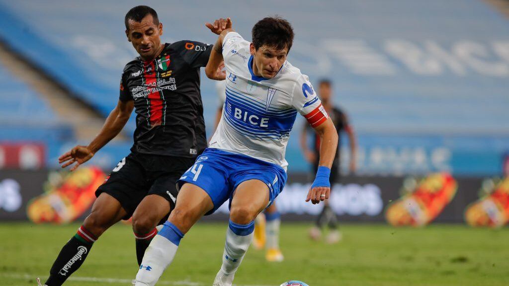 25 de Enero del 2021/SANTIAGOCésar Cortés(i) y Alfonso Parot(d) ,durante el partido valido por la Vigésimo Tercera fecha del Campeonato Nacional AFP PlanVital 2020, entre Universidad Católica vs Palestino, disputado en el Estadio San Carlos de Apoquindo.
FOTO:FRANCISCO LONGA/AGENCIAUNO