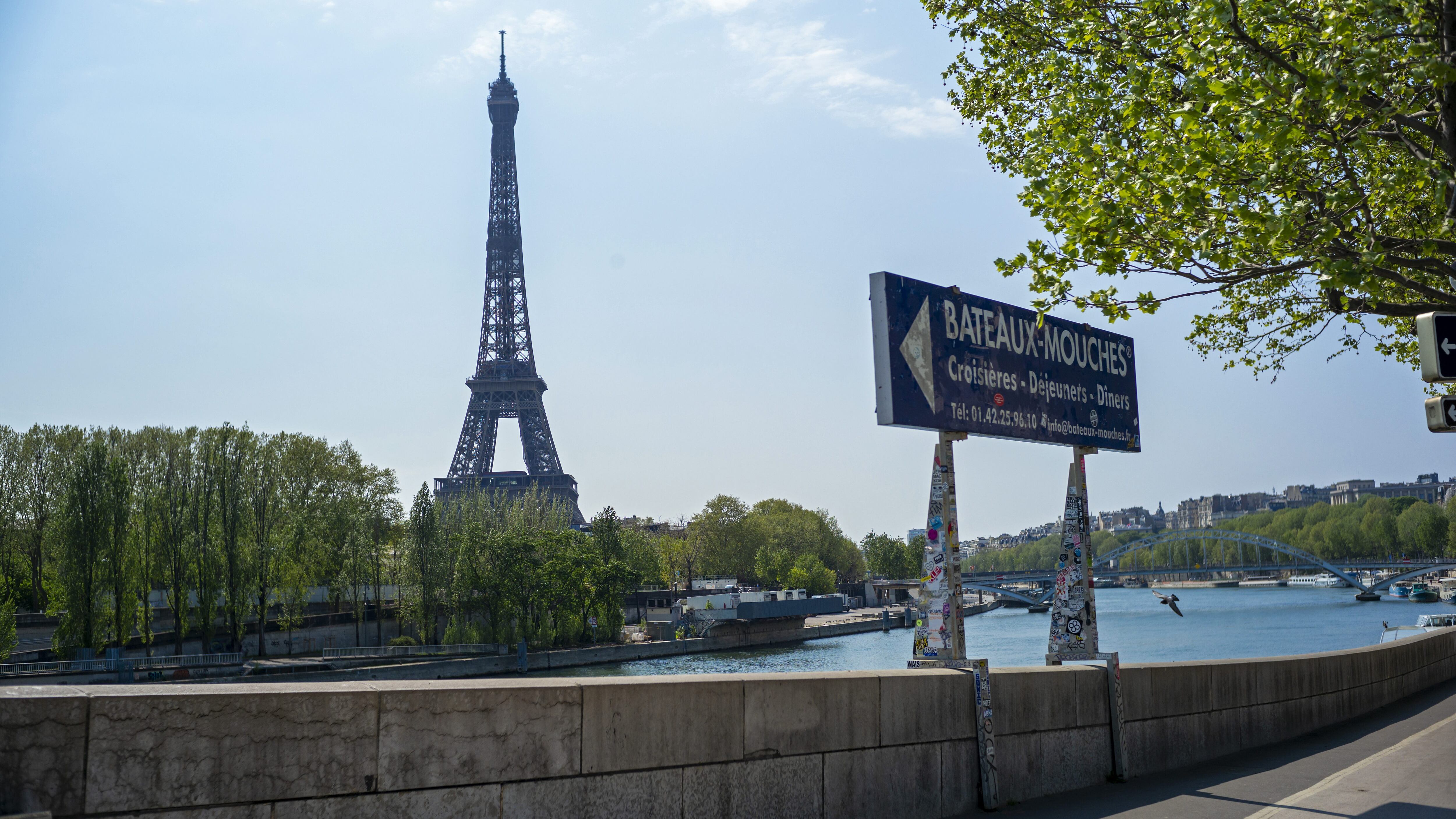 PARIS, FRANCE - APRIL 13: A view of the Eiffel Tower from empty river banks on April 13, 2020 in Paris, France. Due to the COVID-19 outbreak in France, traditional Easter celebrations will not be able to take place as planned. The Coronavirus (COVID-19) pandemic has spread to many countries across the world, claiming over 110,000 lives and infecting over 1. 8 million people. (Photo by Aurelien Meunier/Getty Images)