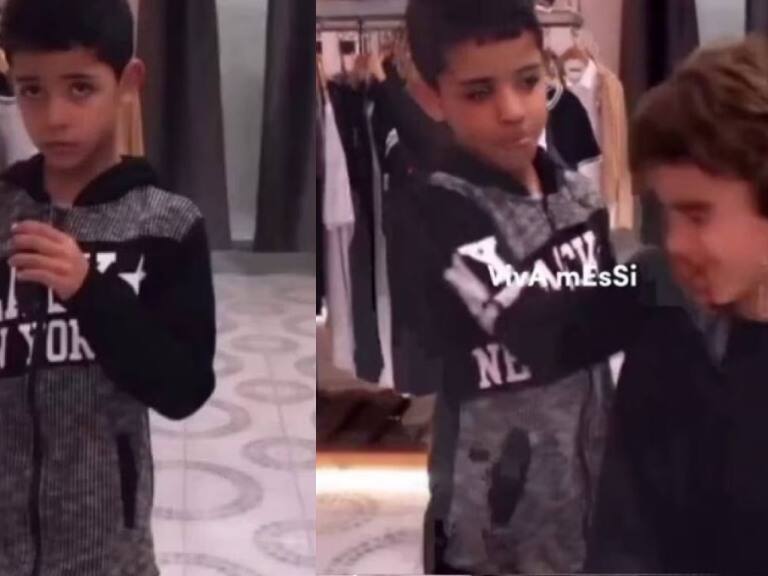 «Igualito a su papá»: Cristiano Ronaldo Jr. le pega un manotazo a niño por gritar «Viva Messi»