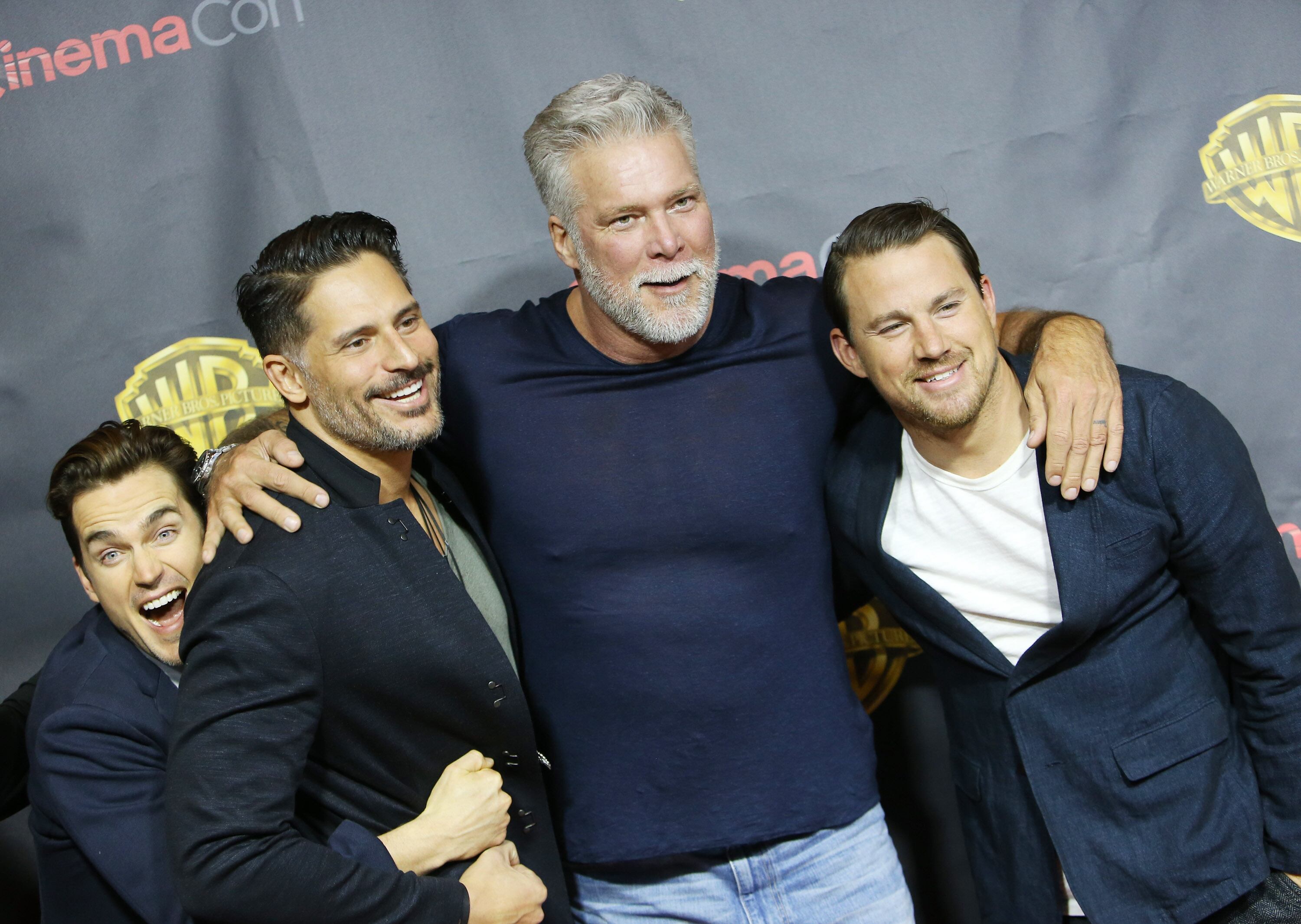 LAS VEGAS, NV - APRIL 21: (L-R) Matt Bomer, Joe Manganiello, Kevin Nash and Channing Tatum arrive at 2015 CinemaCon - Warner Bros. Presents The Big Picture held at Caesars Palace Resorts and Casino on April 21, 2015 in Las Vegas, Nevada. (Photo by Michael Tran/FilmMagic)