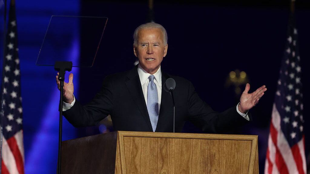 WILMINGTON, DELAWARE - NOVEMBER 07: President-elect Joe Biden addresses the nation at the Chase Center November 07, 2020 in Wilmington, Delaware. After four days of counting the high volume of mail-in ballots in key battleground states due to the coronavirus pandemic, the race was called for Biden after a contentious election battle against incumbent Republican President Donald Trump. (Photo by Tasos Katopodis/Getty Images)