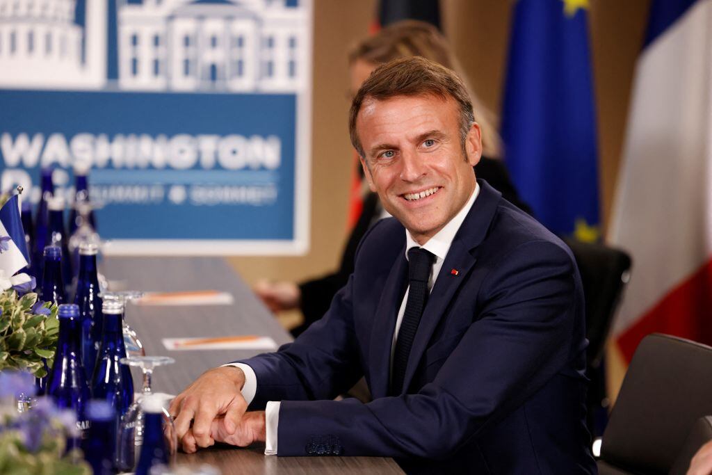 El presidente de Francia, Emmanuel Macron, en la cumbre de la OTAN en la ciudad de Washington en EEUU.