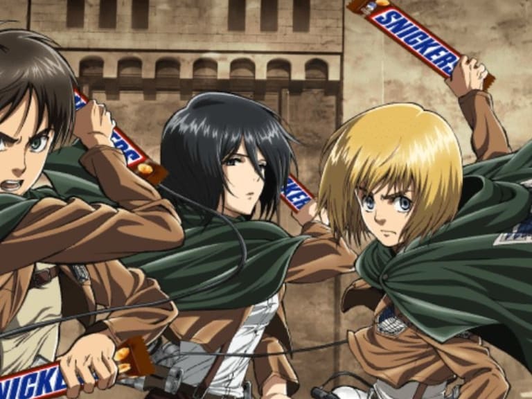 Armin, Mikasa y Eren de SnK son los nuevos protagonistas del comercial japonés de Snickers