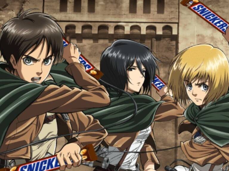 Armin, Mikasa y Eren de SnK son los nuevos protagonistas del comercial japonés de Snickers