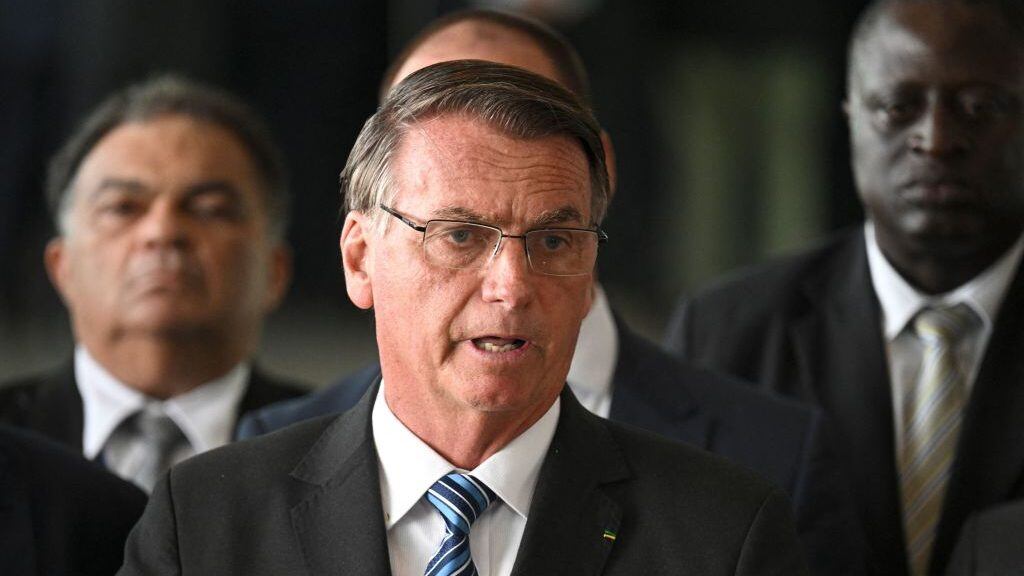 Brazilian President Jair Bolsonaro makes a statement for the first time since Sunday's presidential run-off election, at Alvorada Palace in Brasilia, on November 1, 2022. (Photo by EVARISTO SA / AFP) (Photo by EVARISTO SA/AFP via Getty Images)