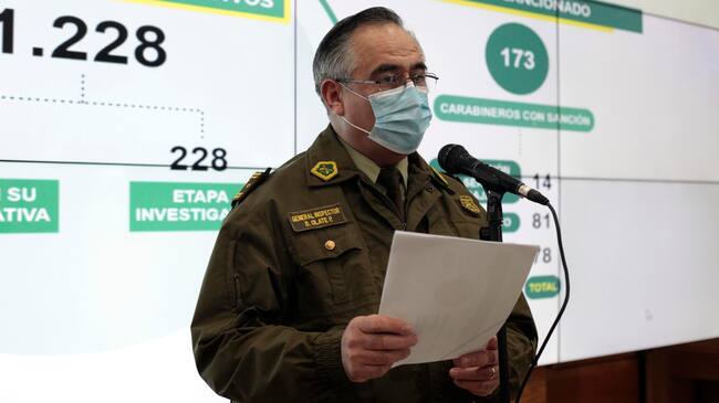 19 de Junio de 2020/SANTIAGODiego Olate, General Subdirector de Carabineros, durante el punto de prensa donde Carabineros da a conocer nuevos procesos, con motivo de las denuncias registradas a contar del mes de octubre por la contingencia nacional
FOTO:MAURICIO MENDEZ/AGENCIAUNO