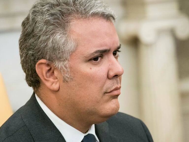 WASHINGTON, DC - MARCH 02: President of the Republic of Colombia Ivan Duque Marquez speaks to the press during a meeting with U.S. President Donald in the Oval Office of the White House on March 2, 2020 in Washington, DC. (Photo by Sarah Silbiger/Getty Images)