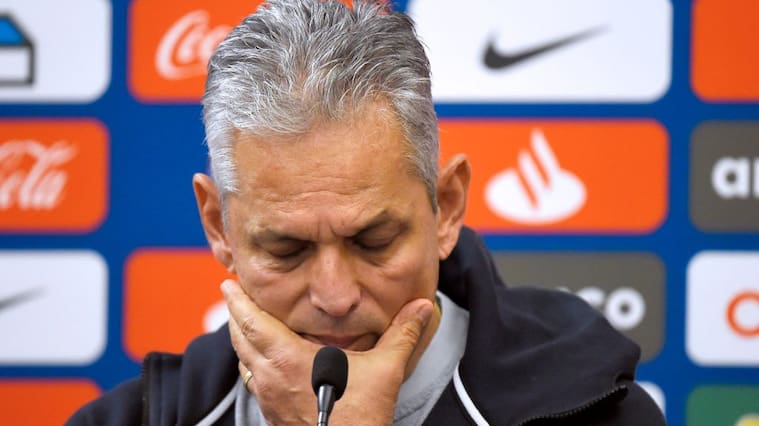 Chile's Colombian coach Reinaldo Rueda holds a press conference at La Manga Club complex in Cartagena on October 11, 2019 on the eve of the international friendly football match Chile vs Colombia. (Photo by JOSE JORDAN / AFP) (Photo by JOSE JORDAN/AFP via Getty Images)