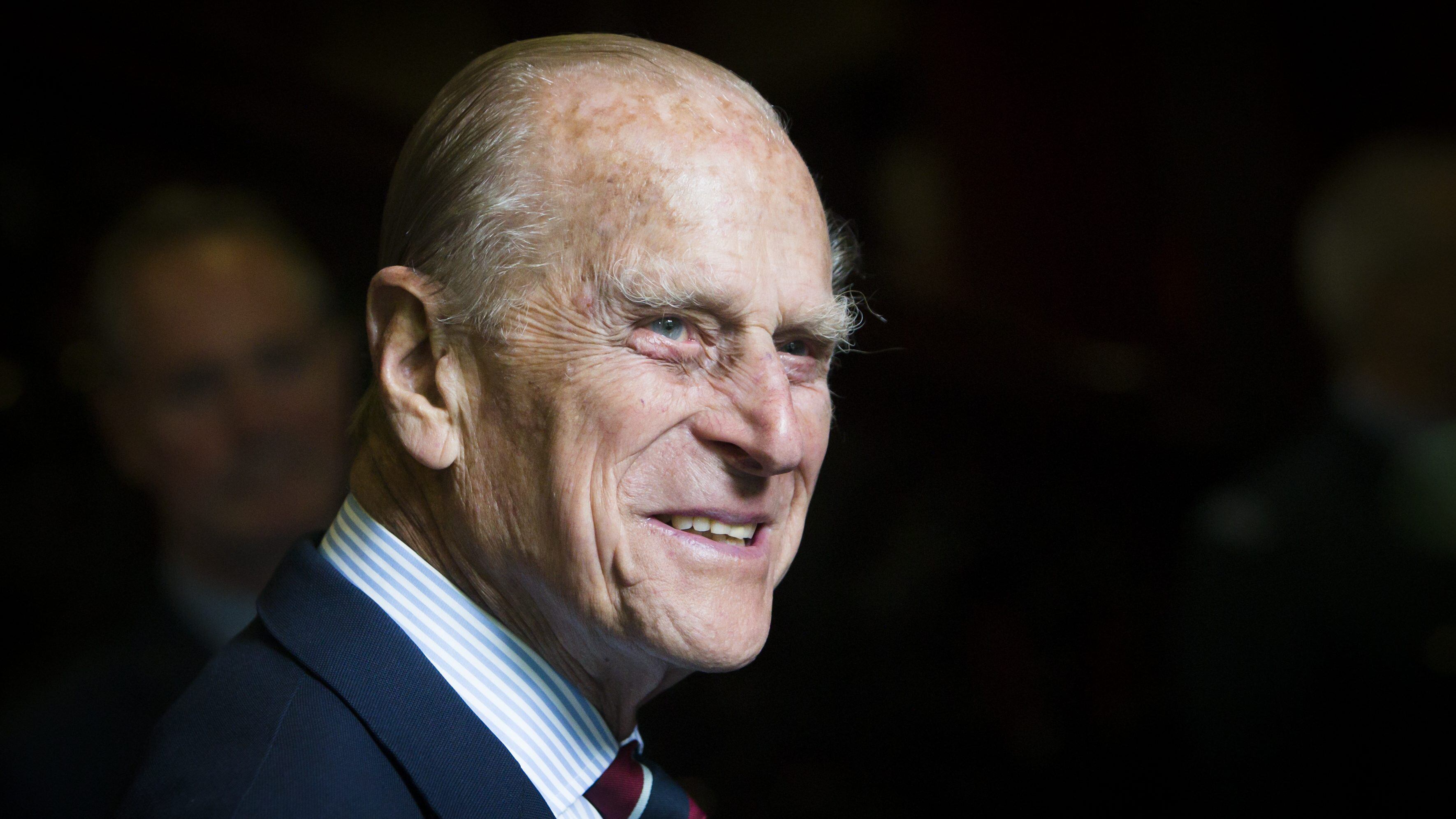 EDINBURGH, UNITED KINGDOM - JULY 04: Prince Philip, Duke of Edinburgh smiles during a visit to the headquarters of the Royal Auxiliary Air Force's (RAuxAF) 603 Squadron on July 4, 2015 in Edinburgh, Scotland. (Photo by Danny Lawson - WPA Pool/Getty Images)