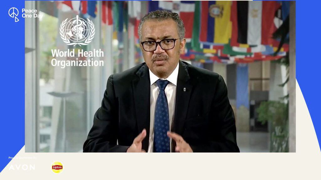 GENEVA, SWITZERLAND - SEPTEMBER 21: In this screen grab, Tedros Adhanom, Director General of the World Health Organization speaks during Peace One Day, presented virtually on the UN International Day of Peace on September 21, 2020 in Geneva, Switzerland. Peace One Day is an annual global event, produced by Jeremy Gilley and Jude Law, whose objective is to institutionalise the International Day of Peace. This year the global event is being presented digitally due to restrictions imposed by COVID-19.  (Photo by Peace One Day via Getty Images)