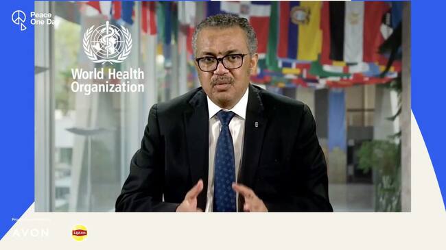 GENEVA, SWITZERLAND - SEPTEMBER 21: In this screen grab, Tedros Adhanom, Director General of the World Health Organization speaks during Peace One Day, presented virtually on the UN International Day of Peace on September 21, 2020 in Geneva, Switzerland. Peace One Day is an annual global event, produced by Jeremy Gilley and Jude Law, whose objective is to institutionalise the International Day of Peace. This year the global event is being presented digitally due to restrictions imposed by COVID-19. (Photo by Peace One Day via Getty Images)