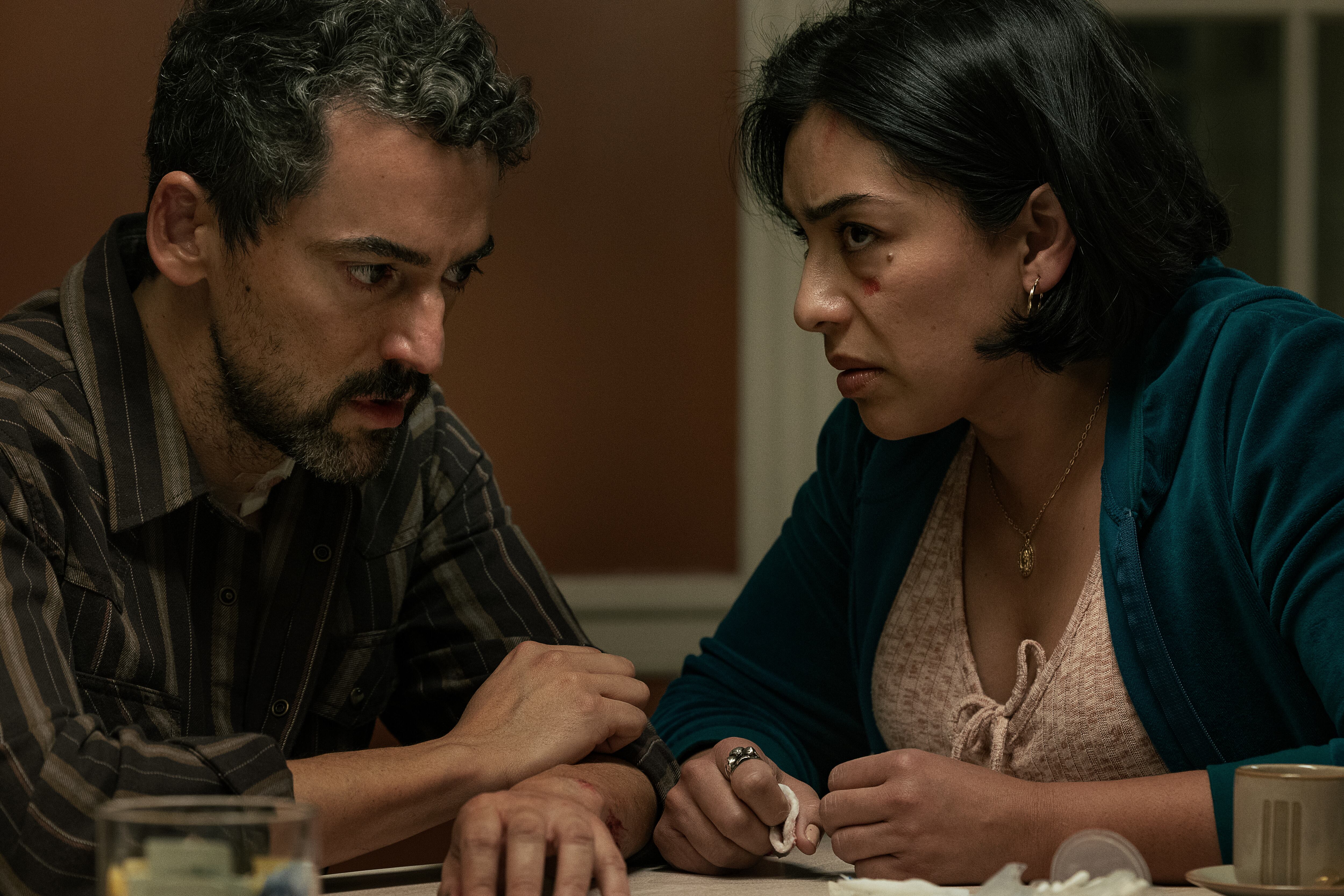 ANIMALS. (L to R) Luis Gerardo Méndez as Ramon and Adriana Paz as Cecilia in Animals. Cr. Warrick Page/Netflix © 2026.