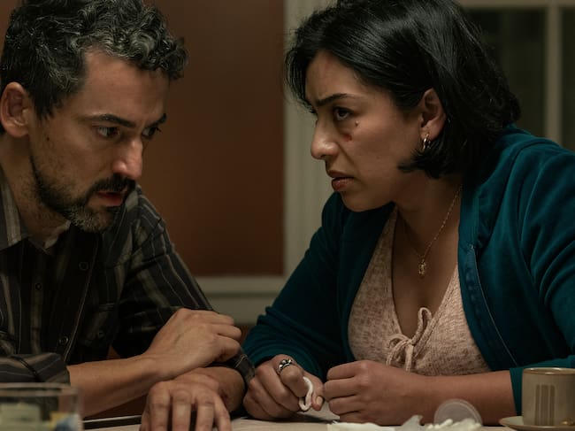 ANIMALS. (L to R) Luis Gerardo Méndez as Ramon and Adriana Paz as Cecilia in Animals. Cr. Warrick Page/Netflix © 2026.