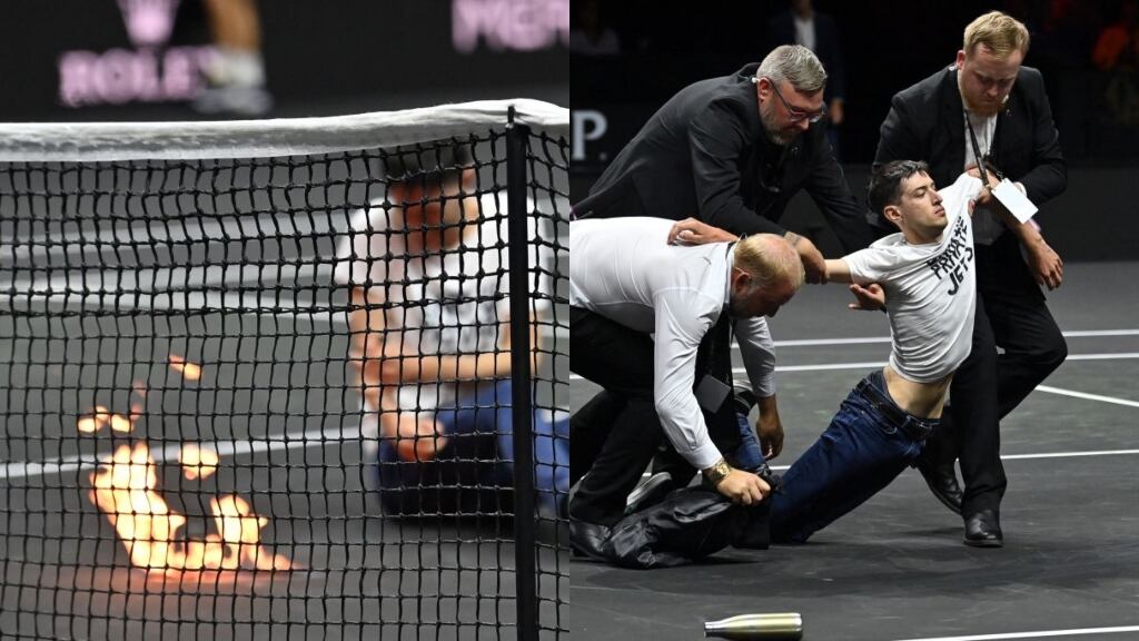 Activista se prende fuego durante la disputa de la Laver Cup en Londres