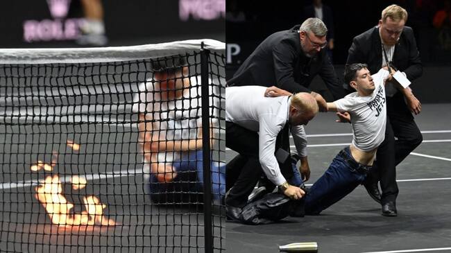 Activista se prende fuego durante la disputa de la Laver Cup en Londres