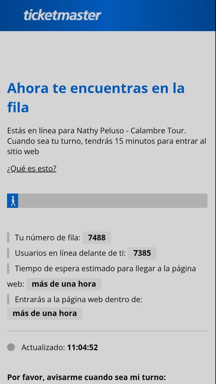 Fila virtual Nathy Peluso en Chile | Captura