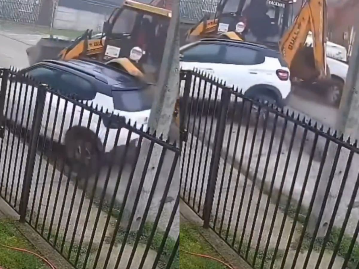 Retroexcavadora impactó dos vehículos en Osorno y levantó las alertas en los vecinos: “Podrían haber sido niños...”