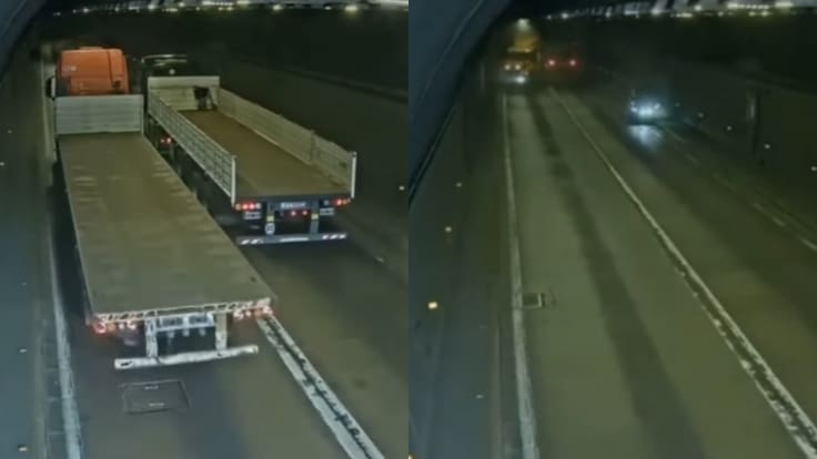 Peligroso adelantamiento entre camiones genera grave accidente en un túnel de Valparaíso